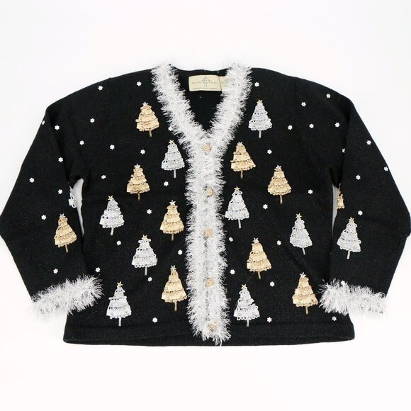 New Design Options Garland Trim Christmas Tree Cardigan Holiday Sweater M - Picture 1 of 7